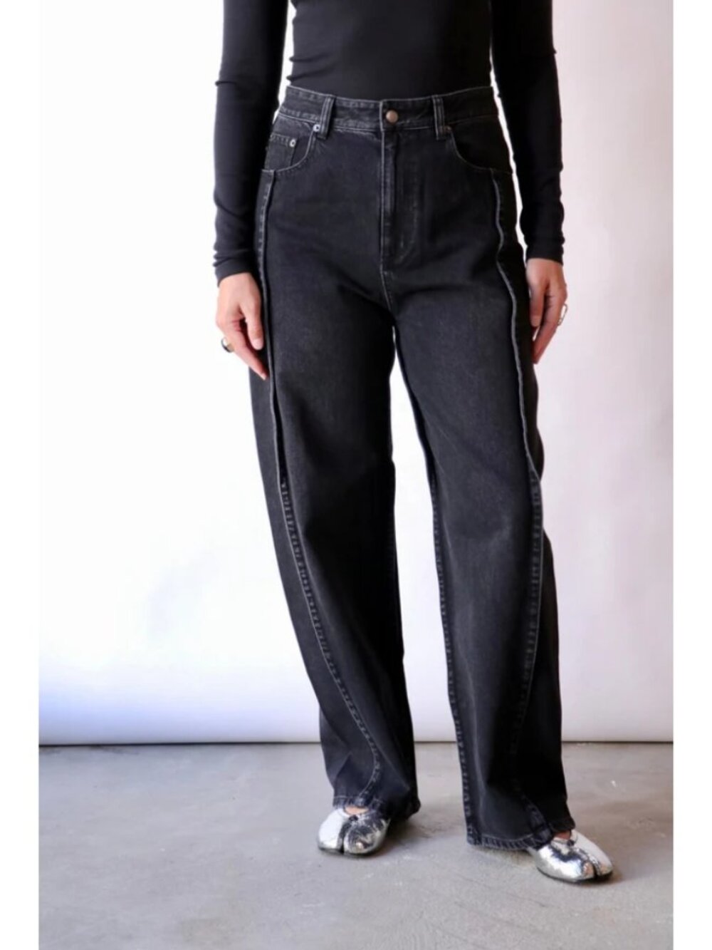 Tibi Vintage Black Denim Tuck Jeans Vintage Cotton Relaxed High Waist Size 26